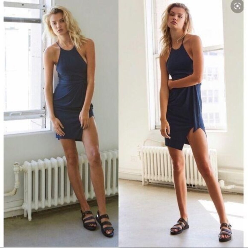 NWT Stylestalker Small Mini Dress Sapphire Mischa Sleeveless Slit Blue Cross